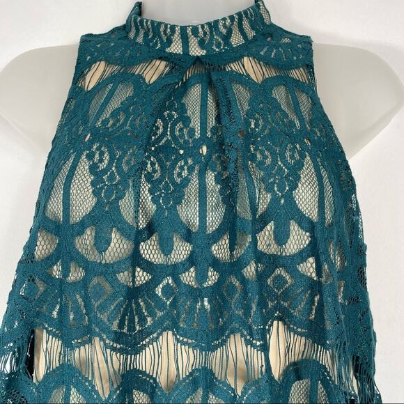 Love Fire Teal Lace Overlay Mock Turtleneck Top Size Small - Picture 4 of 13